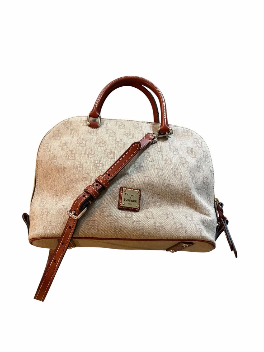 Dooney & Bourke Canvas Satchel with Brown Leather Trim